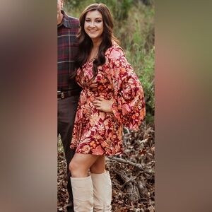 Satin Kimono Dress with bell sleeves